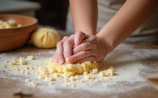 Students learning to make fresh pasta dough by hand