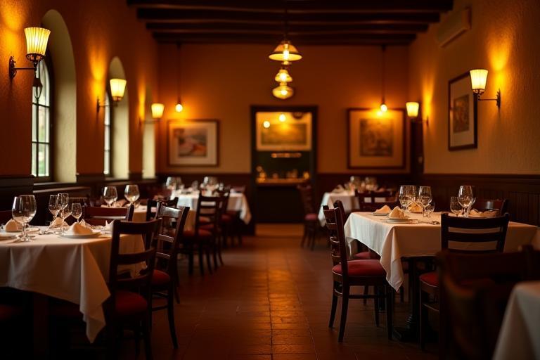 Warm and inviting interior of Osteria della Fontana restaurant with traditional decor and tables set for dining